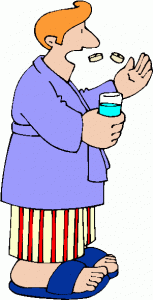 cartoon man popping pills cartoon man taking meds