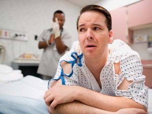 Nervous patient awaiting a colon cleanse